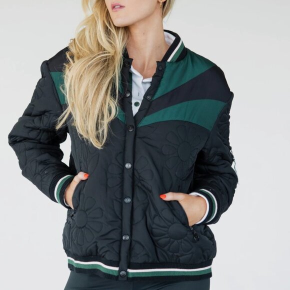 NWT New Fore All Women's Blooming Bomber - Black Jacket Medium M Golf Travel Top - Picture 1 of 6